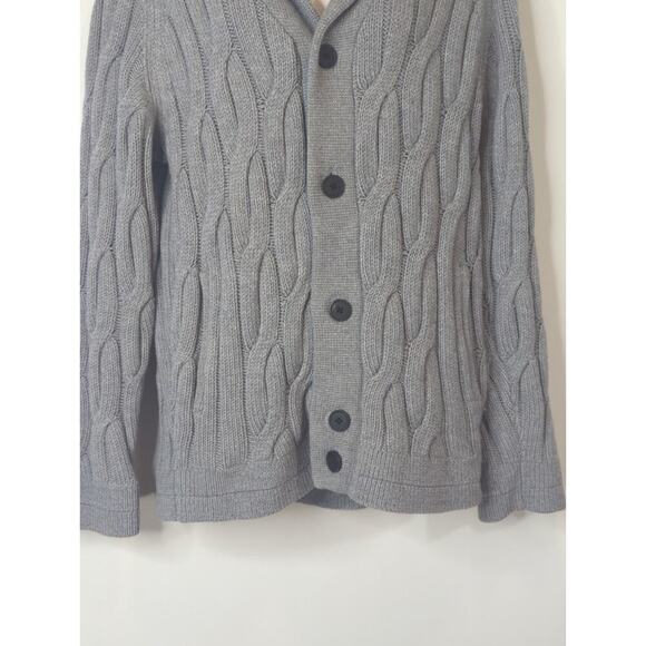Theory Gray Merino Wool Cable Knit Shawl Knit Button Cardigan Sweater Women's M - Picture 4 of 10